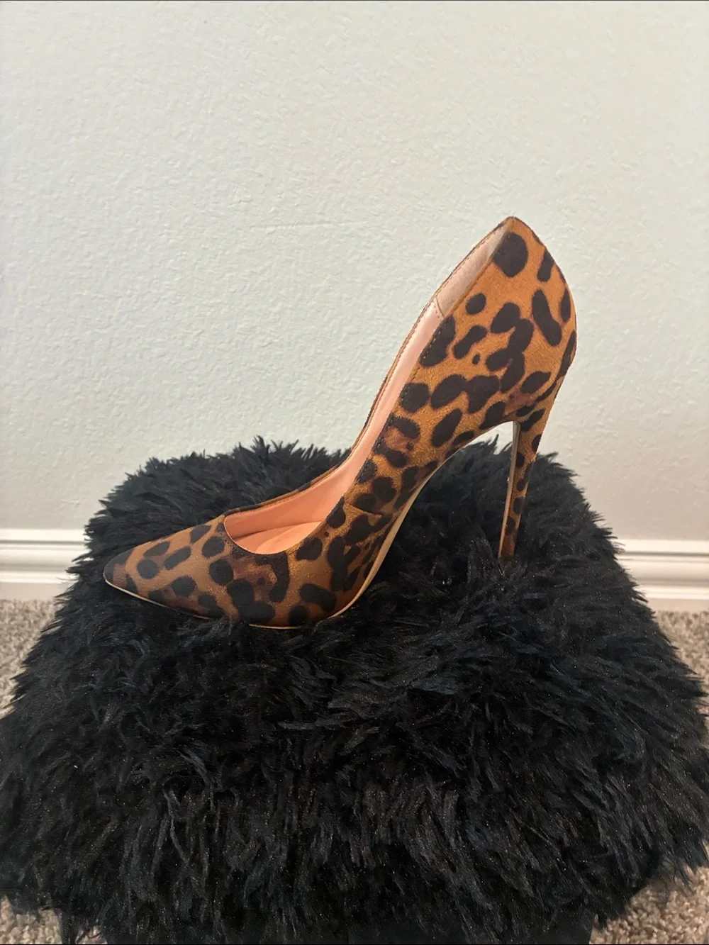 Leopard Print Pointed Toe Stiletto Pump - Brown/Black